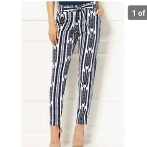 Eva mendes blue and white pants